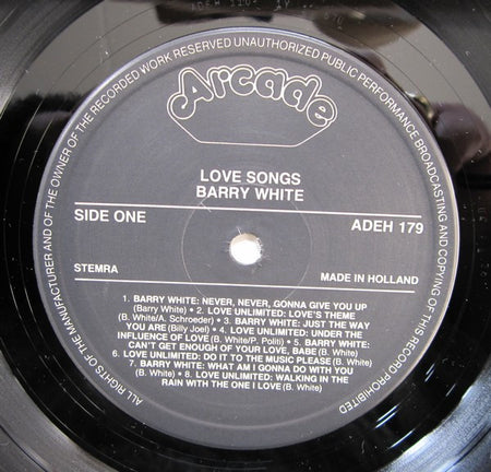 Barry White And Love Unlimited Also Featuring Love Unlimited Orchestra : Love Songs (LP, Comp, RE)