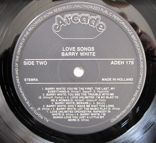 Barry White And Love Unlimited Also Featuring Love Unlimited Orchestra : Love Songs (LP, Comp, RE)