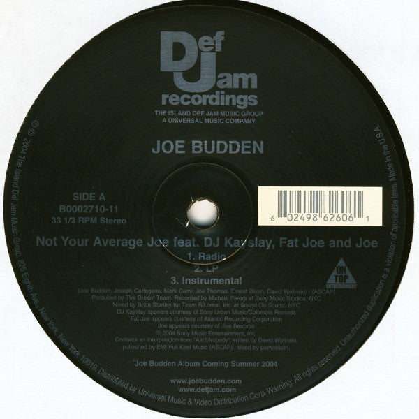 Joe Budden Feat. DJ Kay Slay, Fat Joe And Joe : Not Your Average Joe (12")