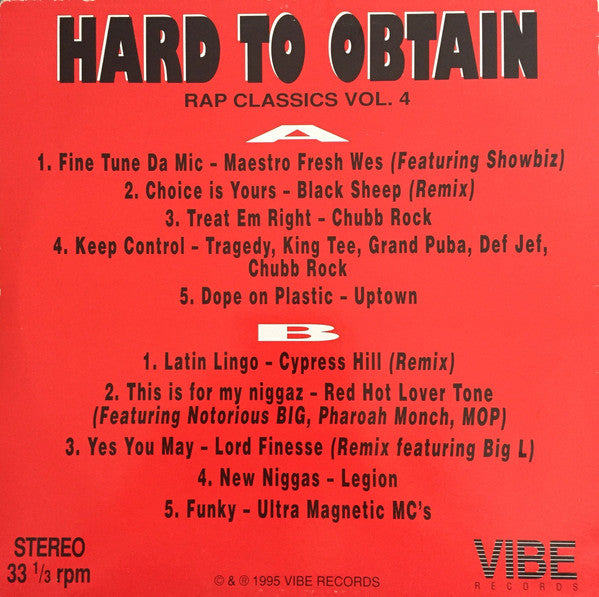 Various : Hard To Obtain Rap Classics Vol. 4 (LP, Comp, Unofficial)