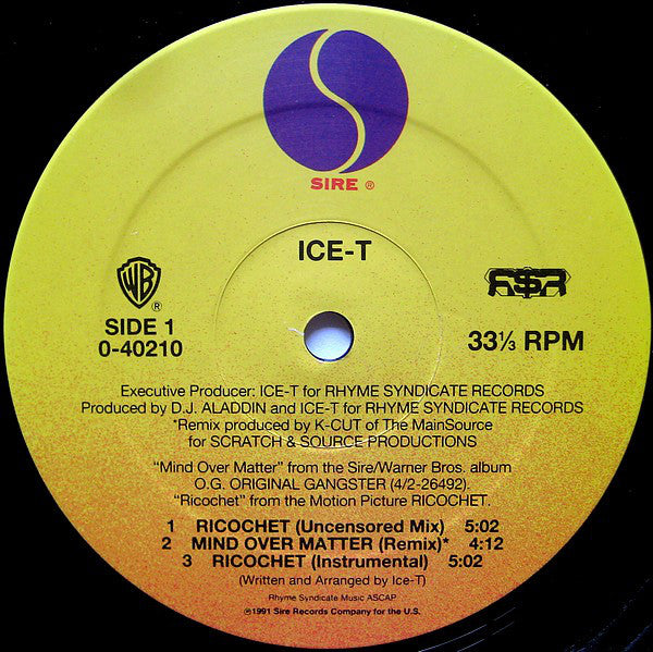 Ice-T : Ricochet / Mind Over Matter (12", Maxi)