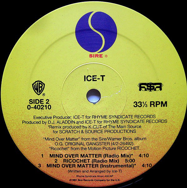 Ice-T : Ricochet / Mind Over Matter (12", Maxi)