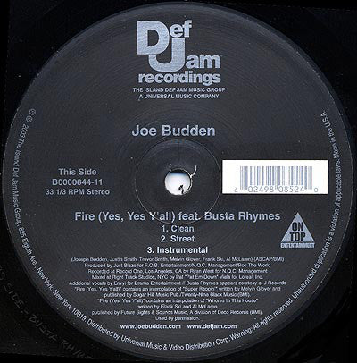Joe Budden Feat. Busta Rhymes : Fire (Yes, Yes Y'all) (12", Single)