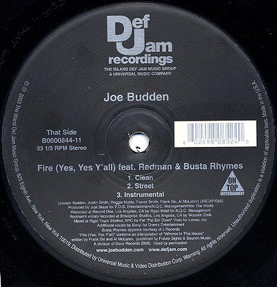 Joe Budden Feat. Busta Rhymes : Fire (Yes, Yes Y'all) (12", Single)