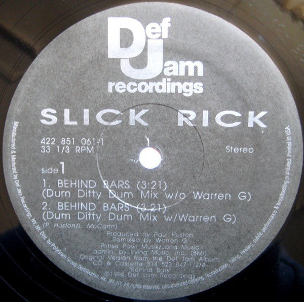 Slick Rick : Behind Bars (12", Single)