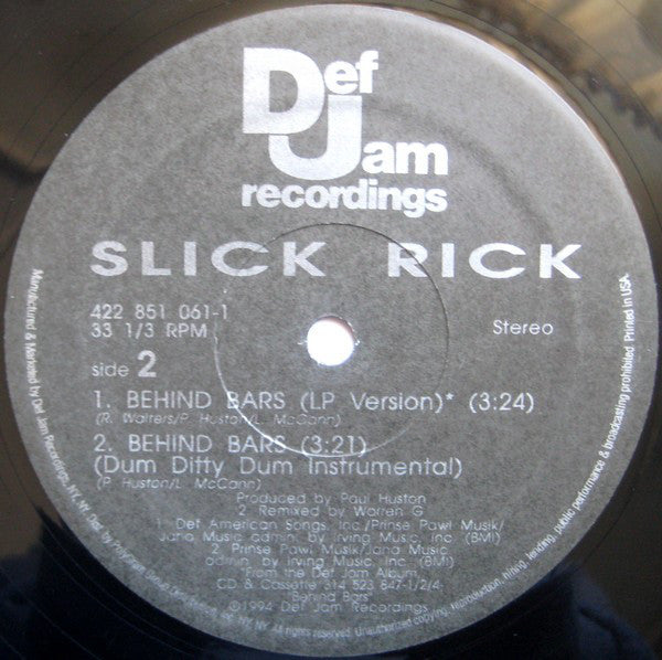 Slick Rick : Behind Bars (12", Single)