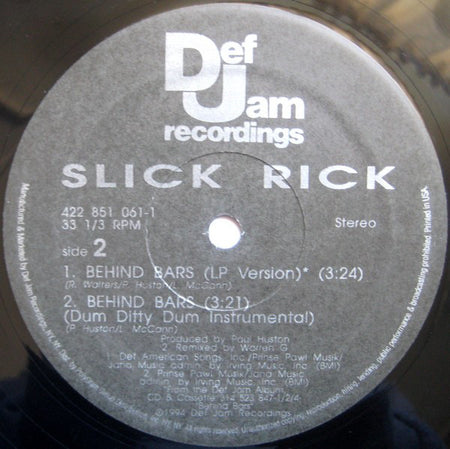 Slick Rick : Behind Bars (12", Single)