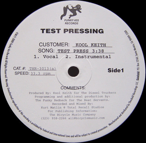 Kool Keith : Test Press (12")