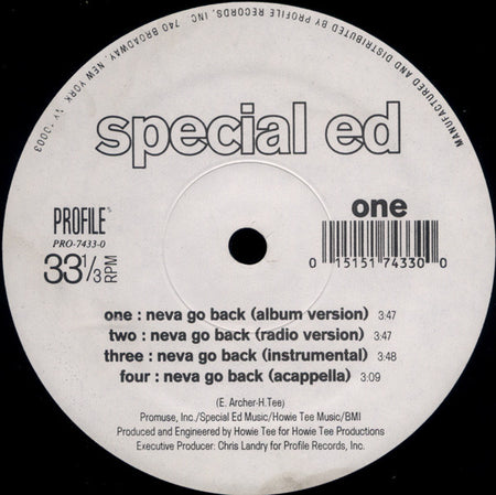 Special Ed : Neva Go Back / Just A Killa (12")