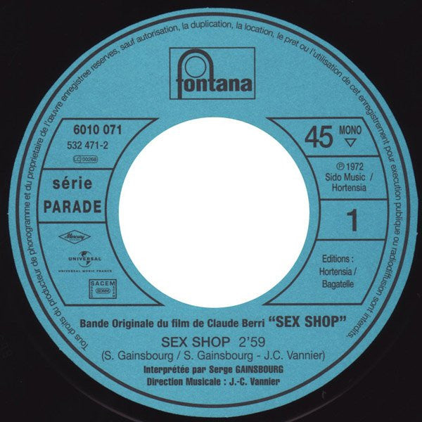 Serge Gainsbourg : Sex Shop (Bande Originale Du Film) (7", Mono, RE)
