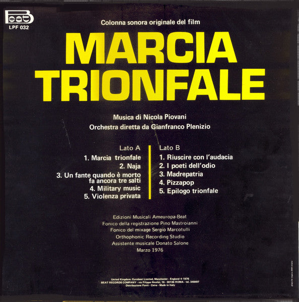 Nicola Piovani : Marcia Trionfale (Colonna Sonora Originale Del Film) (LP, Album, Ltd)