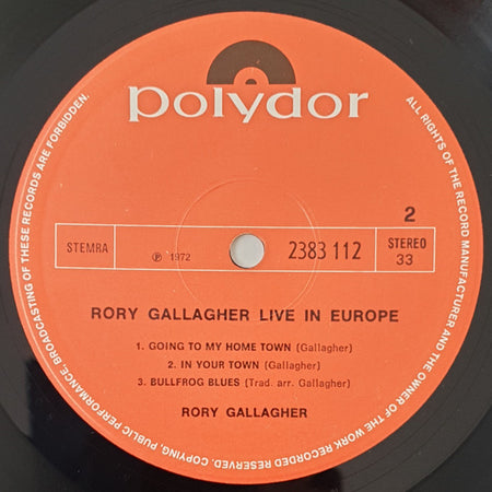 Rory Gallagher : Live! In Europe (LP, Album)