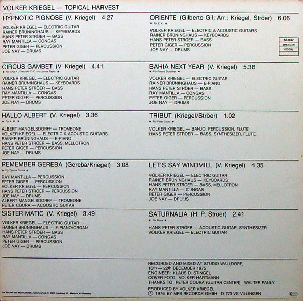Volker Kriegel : Topical Harvest (LP, Album, RE)