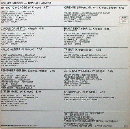 Volker Kriegel : Topical Harvest (LP, Album, RE)