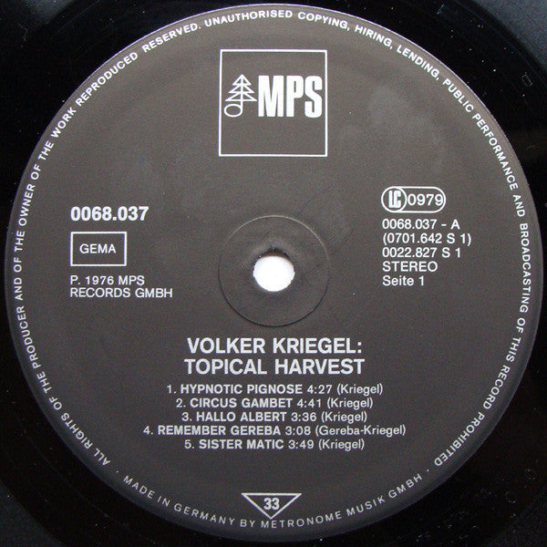 Volker Kriegel : Topical Harvest (LP, Album, RE)