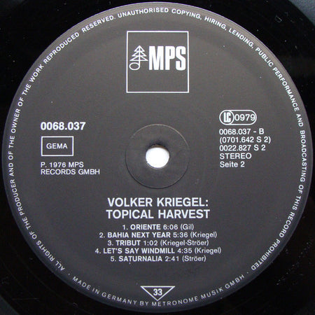 Volker Kriegel : Topical Harvest (LP, Album, RE)