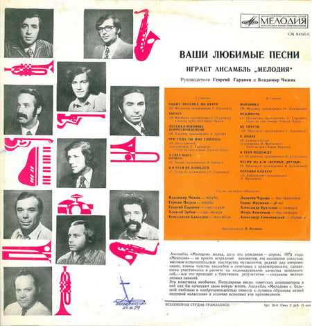Мелодия : Ваши Любимые Песни Играет Ансамбль "Мелодия" (LP, Album, ВСГ)