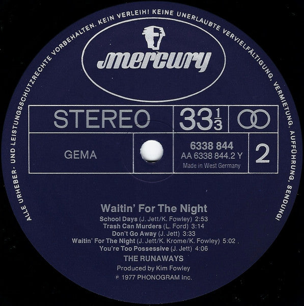 The Runaways : Waitin' For The Night (LP, Album)