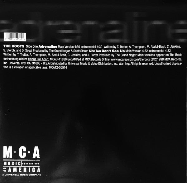 The Roots : Adrenaline / Don't See Us (12", Single)