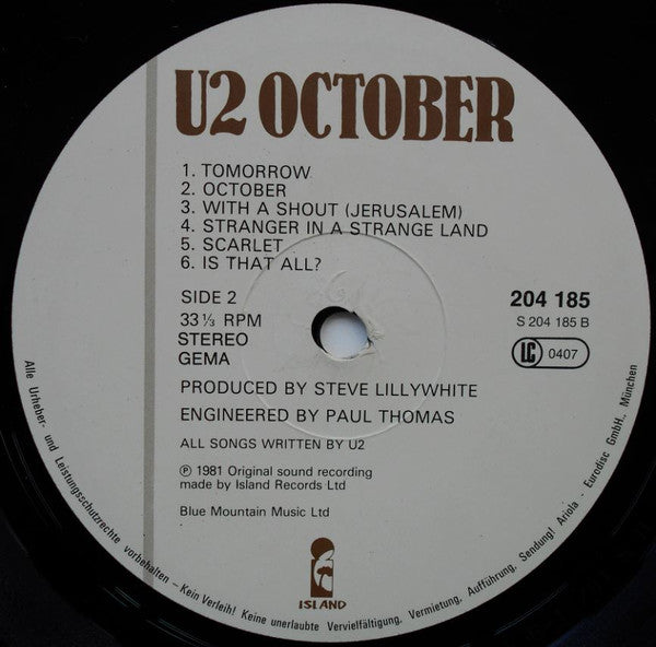 U2 : October (LP, Album)