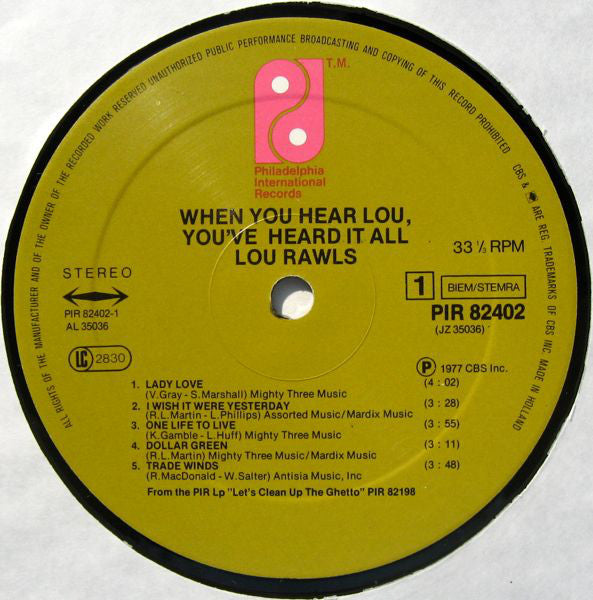 Lou Rawls : When You Hear Lou, You've Heard It All (LP, Album)