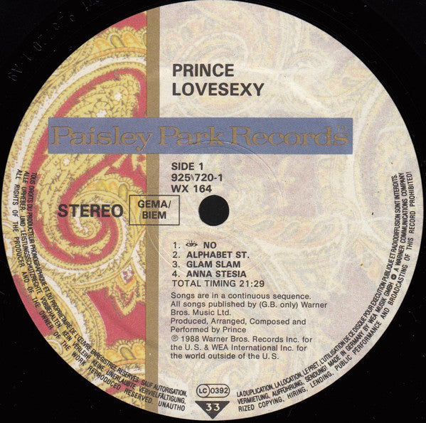 Prince : Lovesexy (LP, Album, Tel)