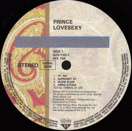 Prince : Lovesexy (LP, Album, Tel)