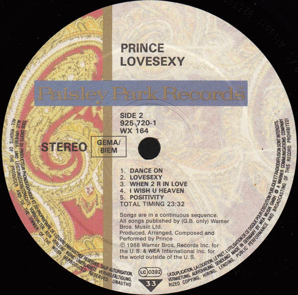 Prince : Lovesexy (LP, Album, Tel)