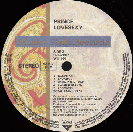 Prince : Lovesexy (LP, Album, Tel)