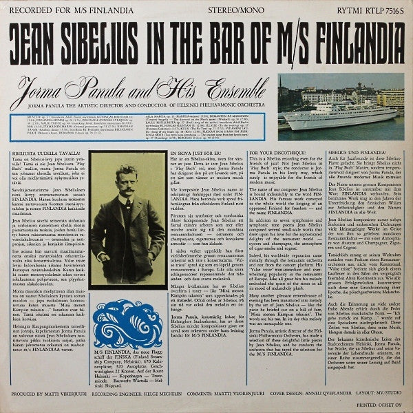 Jean Sibelius / Jorma Panula And His Ensemble : Jean Sibelius In The Bar Of M/S Finlandia (LP, Album)