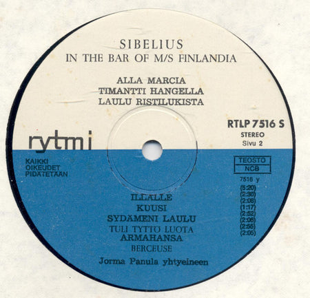 Jean Sibelius / Jorma Panula And His Ensemble : Jean Sibelius In The Bar Of M/S Finlandia (LP, Album)