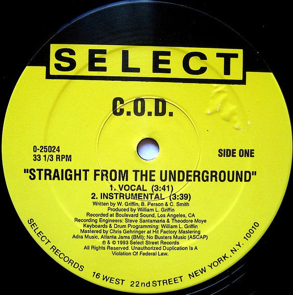 C.O.D. (4) : Straight From The Underground / Crime Don't Pay (12", Maxi)